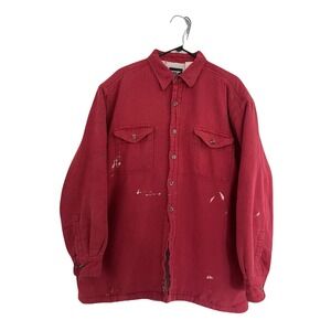 Vtg Wrangler Red Flannel Shirt Jacket Sherpa Lined Grunge Paint Splatter